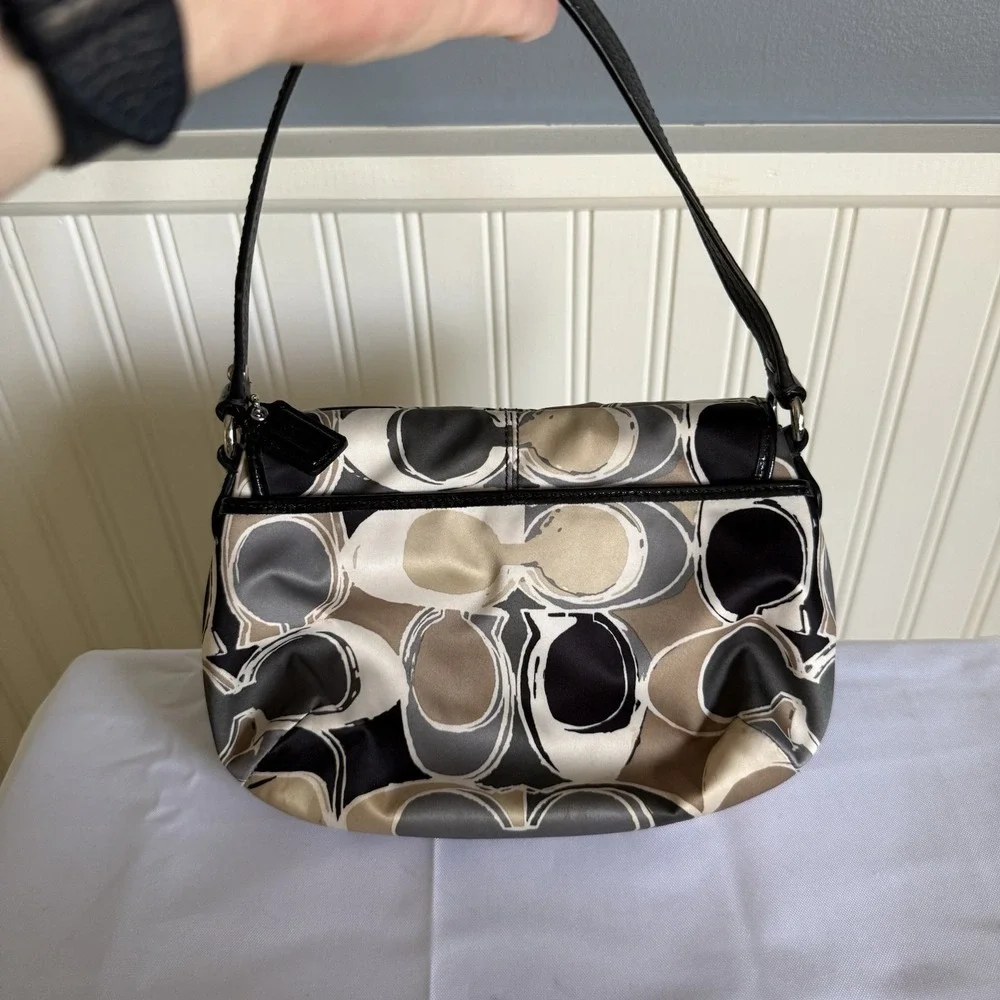 Coach Ashley Sateen Scarf Print Mini Handbag Shoulder Hobo Purse Y2K Brown Gray